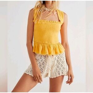 Free People Smocked Open Back Criss Cross Boho Tank Top